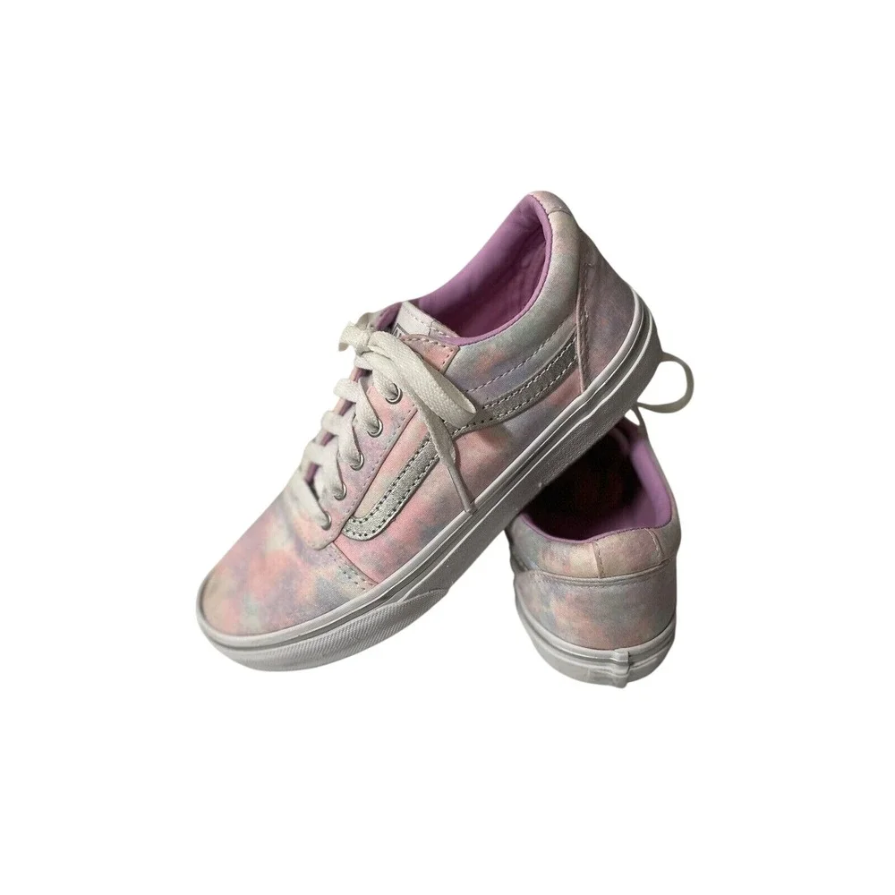 Vans Ward Low Top Sneakers Kids Size 4 Pink Tie Dye Canvas Lace Up Shoes Skate